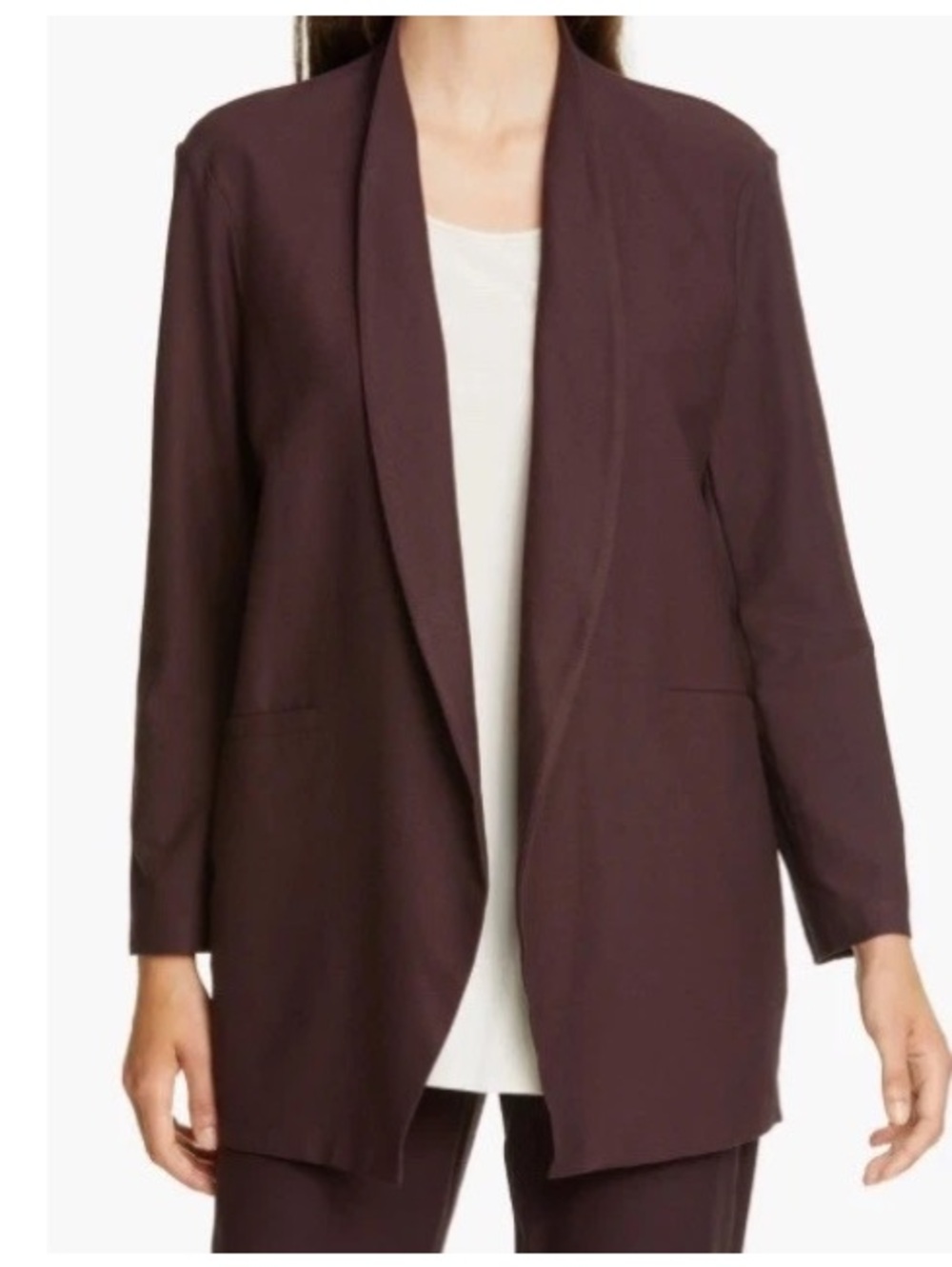 Eileen Fisher S Burgundy Plum Open Front Blazer Minimalist Lagenlook Office Fall
